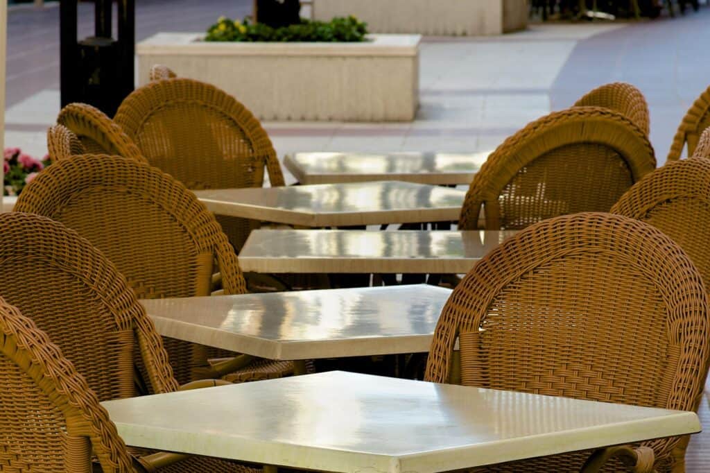 Tables and chairs of a street cafe