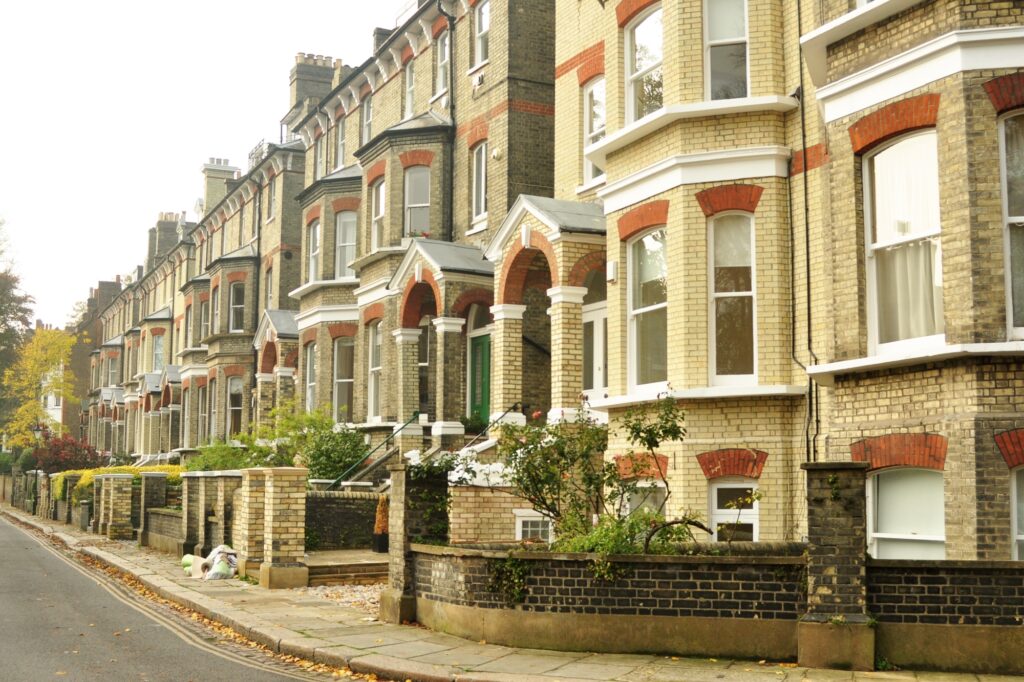 A row of residential streets with big houses