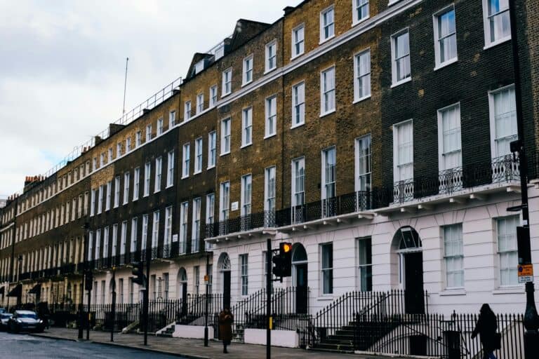 Huge brick townhouses in the concept of affordable housing options in South London