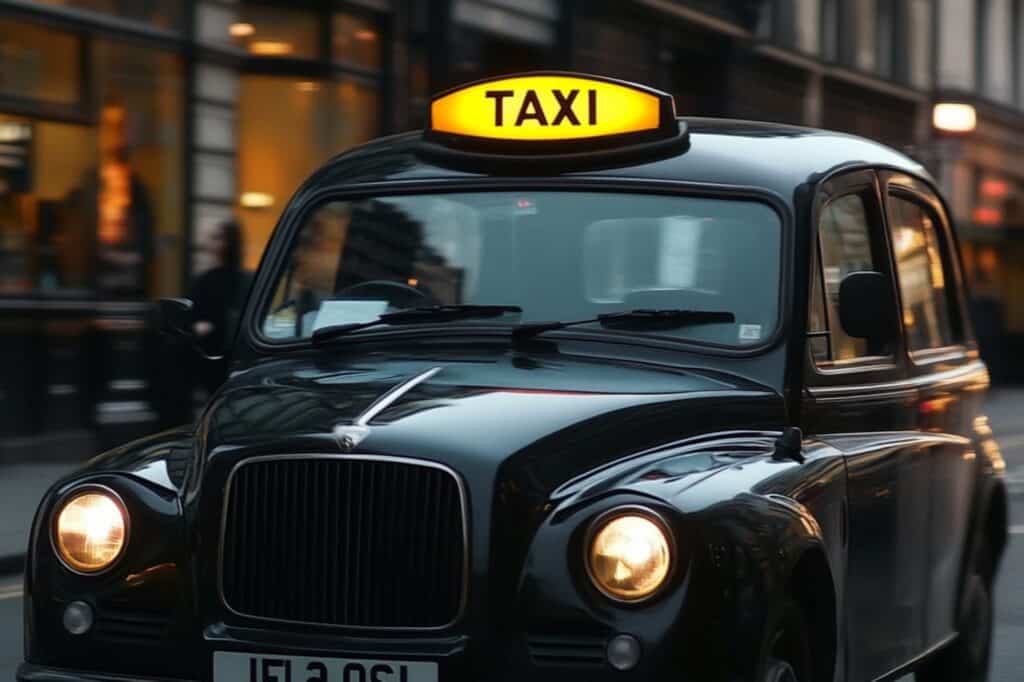 The iconic black cab in the street of London