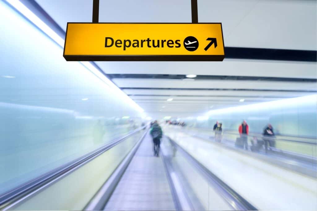 'Departures' sign in an airport